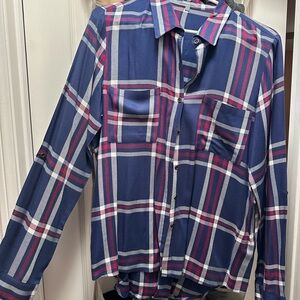 Charlotte Russe Red, White and Blue Plaid Flannel